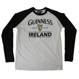 Guinness Ireland Long Sleeve Raglan Tee White Green Size M Relaxed Fit